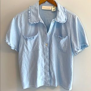 Cropped Ruffle Button up. Medium petite.